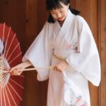 Japansk Kimono Kjole Hvit