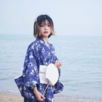 Japansk Kimono Kvinne Strand