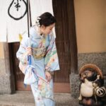 Japansk Kimono Kvinner Monster Bla Blomster