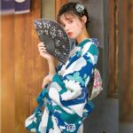 Japansk Kimono Kvinner Monster Bla Blomster 2 1