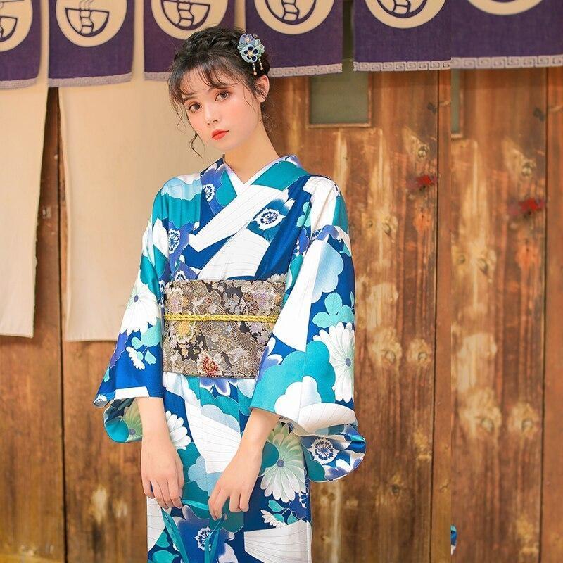 Japansk Kimono Kvinner Monster Bla Blomster 3 Japansk Kimono Kvinner Monster Bla Blomster 3