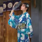 Japansk Kimono Kvinner Monster Bla Blomster 4