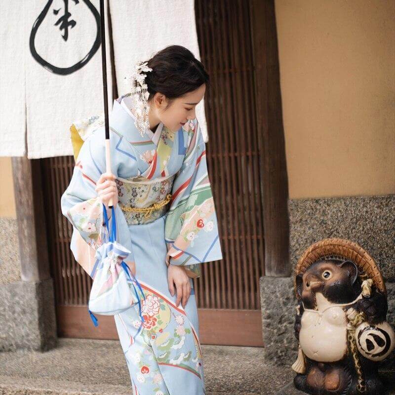 Japansk Kimono Kvinner Monster Bla Blomster Japansk Kimono Kvinner Monster Bla Blomster