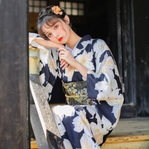 Japansk Kimono Lang Blomstret