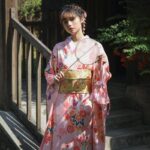 Japansk Kimono Rosa Furisode 1