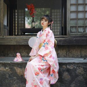Japansk Kimono Rosa Furisode