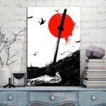 Japansk Maleri Blodig Katana 1