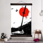 Japansk Maleri Blodig Katana