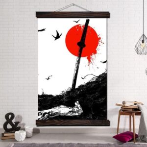 Japansk Maleri Blodig Katana
