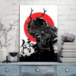 Japansk Maleri Mork Samurai