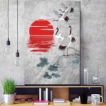 Japansk Maleri Soloppgang og Traner 1