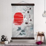 Japansk Maleri Soloppgang og Traner