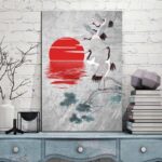 Japansk Maleri Soloppgang og Traner 3