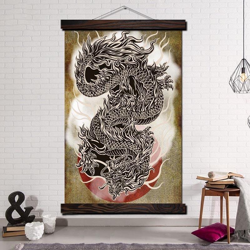 Japansk Maleri med Drage Ryu Japansk Maleri med Drage Ryu