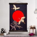 Japansk Maleri med Trane I Japan