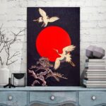 Japansk Maleri med Trane I Japan 3