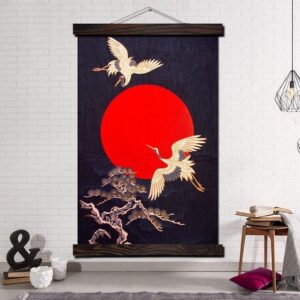 Japansk Maleri med Trane I Japan