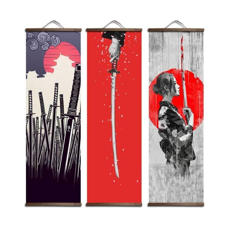 Japansk Maleri med Tre Motiver Japansk Maleri med Tre Motiver