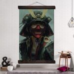 Japansk Plakat Kvinne med Samuraihjelm