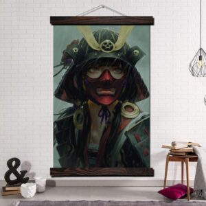 Japansk Plakat Kvinne med Samuraihjelm