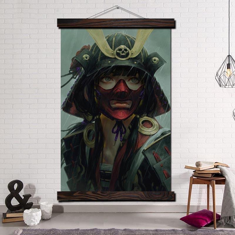 Japansk Plakat Kvinne med Samuraihjelm Japansk Plakat Kvinne med Samuraihjelm