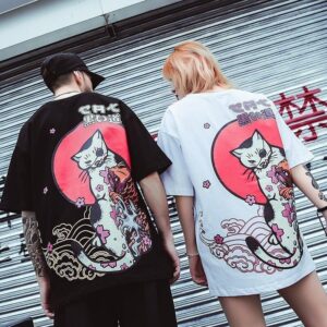 Japansk T skjorte med Kattetrykk