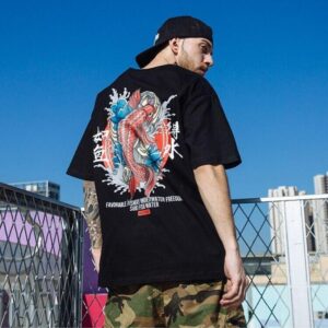 Japansk T skjorte med Koi og Lotus