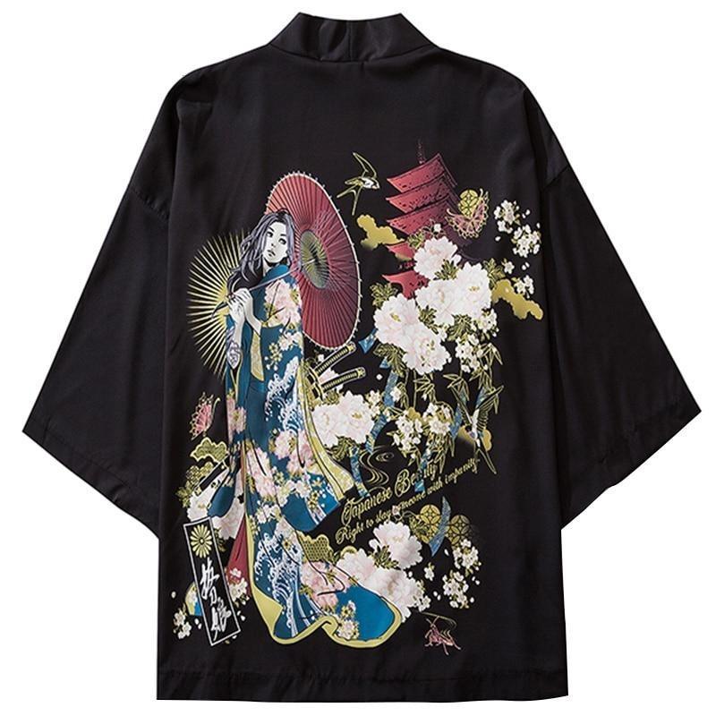 Kort Blomstret Kimono Kort Blomstret Kimono