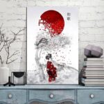Plakat med Japansk Kvinne og Kirsebaertre 1