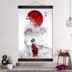 Plakat med Japansk Kvinne og Kirsebaertre