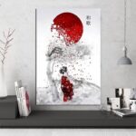 Plakat med Japansk Kvinne og Kirsebaertre 3