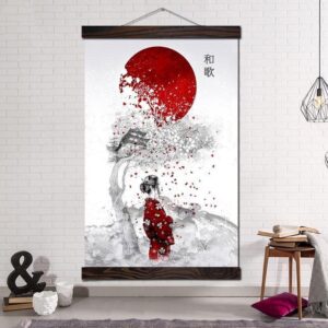 Plakat med Japansk Kvinne og Kirsebaertre