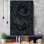 Plakat med Japansk Samurai og Drage 2