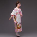 japansk kimono kvinne rosa 5